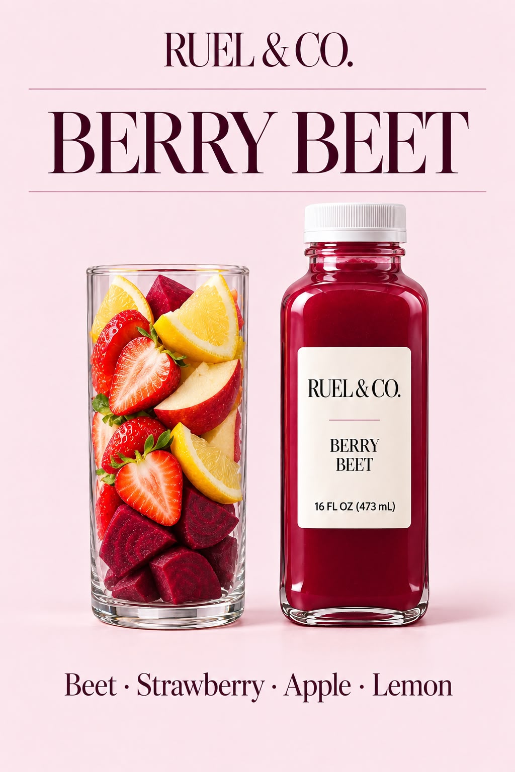Berry Beet organic juice: beet, strawberry, apple, lemon