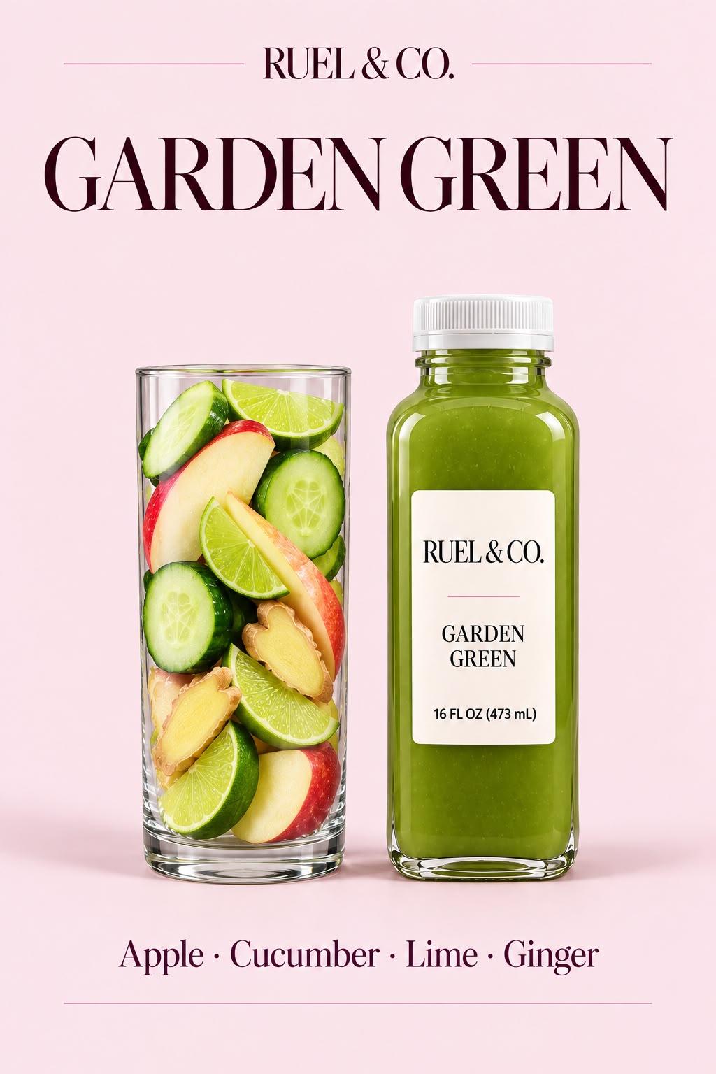 Garden Green organic juice: apple, cucumber, lime, ginger