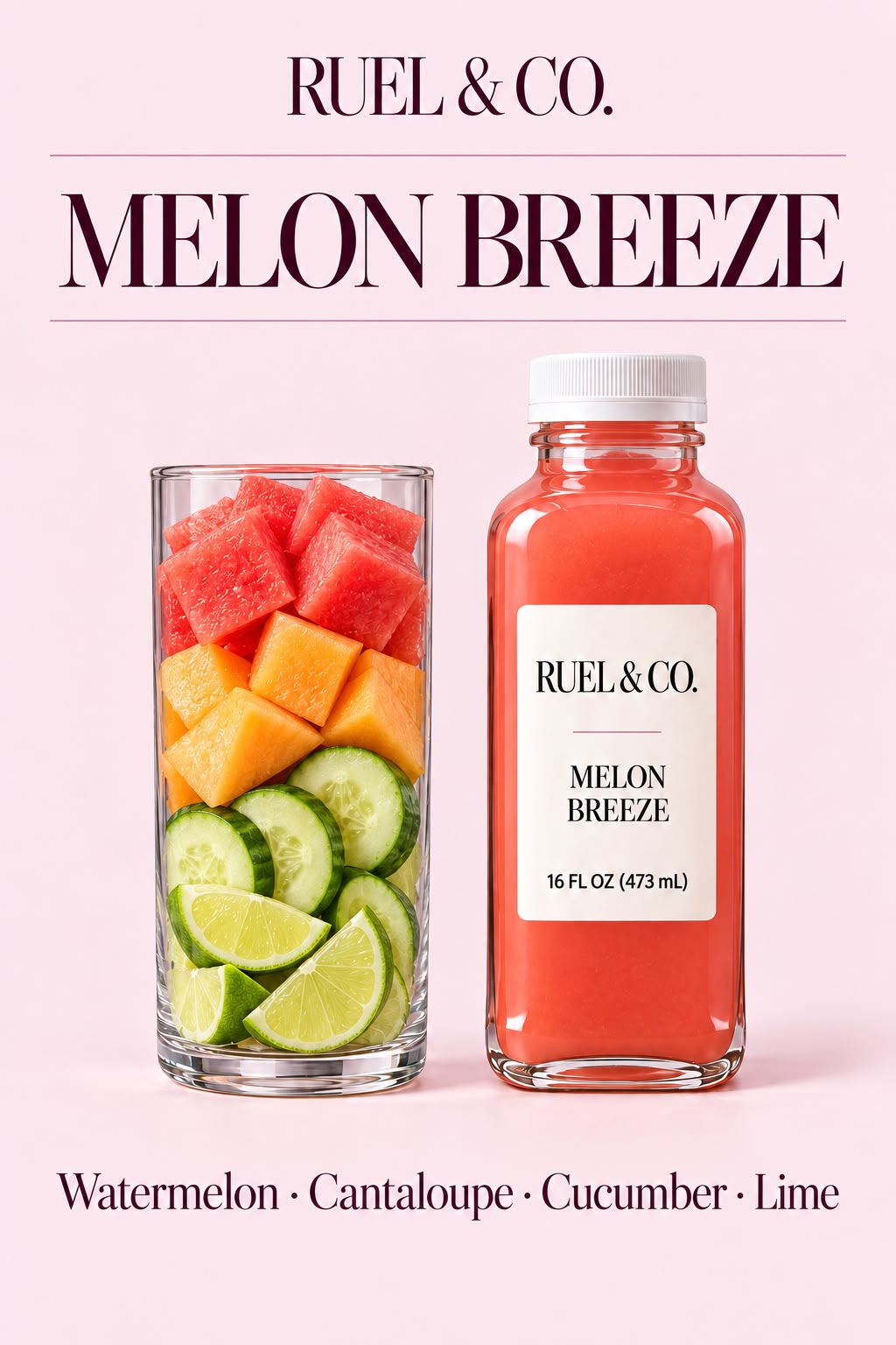 Melon Breeze organic juice: watermelon, cantaloupe, cucumber, lime