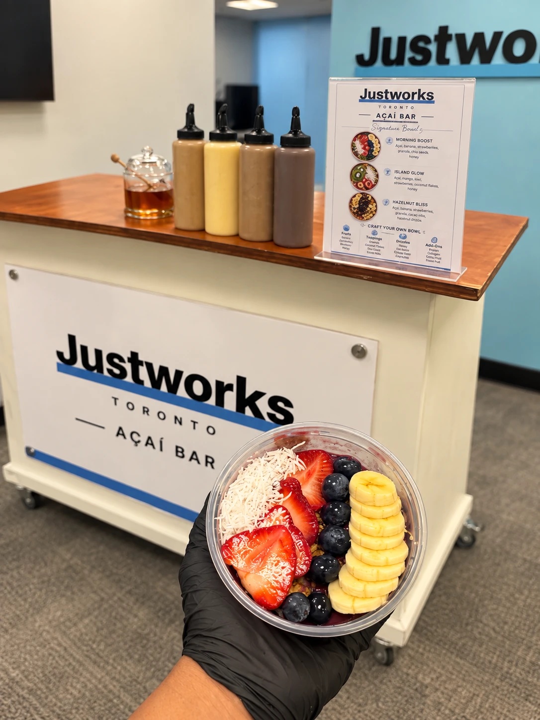 Justworks Toronto açaí bar with a signature bowl