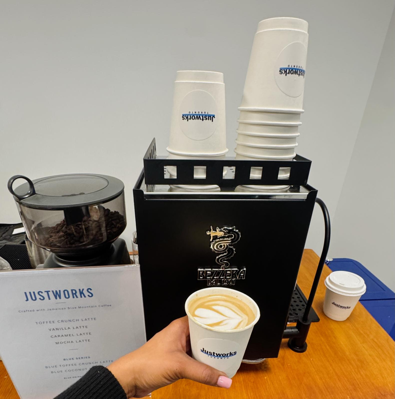 Justworks-branded latte and cups